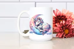 Pastel Baby Unicorn Napping Moon PNG Product Image 2