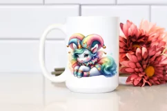 colorful baby unicorn with Jester's Hat, Sublimation PNG Product Image 2