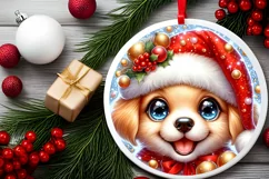 Christmas Puppy Smiling Round Ornament Sublimation PNG Product Image 2