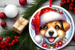 Christmas Puppy Smiling Round Ornament Sublimation PNG Product Image 2