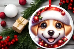 Christmas Puppy Smiling Round Ornament Sublimation PNG Product Image 2