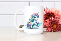 Colorful Baby Unicorn with Surfboard, Transparent PNG Product Image 2