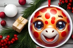 Shiny Christmas Face Round Giraffe Sublimation PNG Product Image 2
