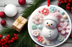 Snowman Christmas Round Cute Animal Ornament Sublimation Product Image 1