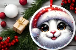 Christmas Cat Smiling Round Ornament Sublimation PNG Product Image 2
