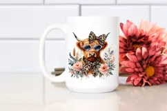 Elegant Highland Cow Flower Sparkles Sublimation Clipart Product Image 2