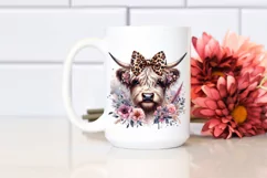 Elegant Highland Cow Flower Sparkles Sublimation Clipart Product Image 2
