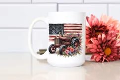 Watercolor Vintage Tractor with USA Flag | Clipart Product Image 2