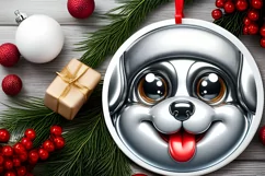Christmas Puppy Smiling Round Ornament Sublimation PNG Product Image 2