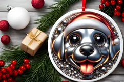 Christmas Puppy Smiling Round Ornament Sublimation PNG Product Image 2