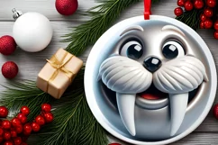 Christmas Walrus Smiling Round Ornament Sublimation PNG Product Image 2