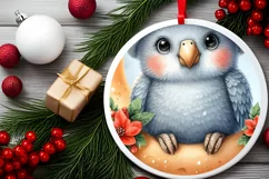 Santa Hat Baby Parrot Round Ornament Sublimation PNG Product Image 2