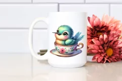 Colorful Baby Hummingbird in Tea Cup | Sublimation | Clipart Product Image 2