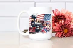 Watercolor Vintage Train with USA Flag | Clipart Product Image 2