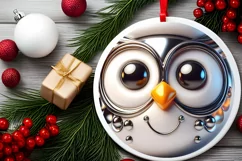 Christmas Owl Smiling Round Ornament Sublimation PNG Product Image 2