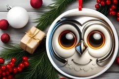 Christmas Owl Smiling Round Ornament Sublimation PNG Product Image 2