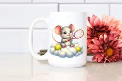 Watercolor Baby Mouse Playing Tennis on Cloud | Clipart Product Image 2