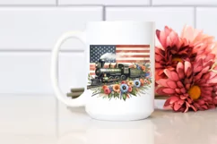 Vintage Train With Flowers USA Flag Sublimation Clipart Product Image 2