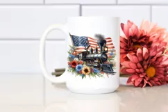 Watercolor Vintage Train with USA Flag | Clipart Product Image 2