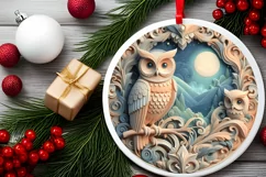 Christmas Round Owl Animal Ornament Sublimation Product Image 1