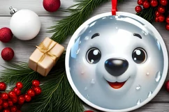 Shiny Christmas Polar Bear Round Ornament Sublimation PNG Product Image 2