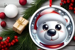 Shiny Christmas Polar Bear Round Ornament Sublimation PNG Product Image 2