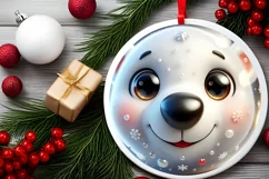 Shiny Christmas Polar Bear Round Ornament Sublimation PNG Product Image 2
