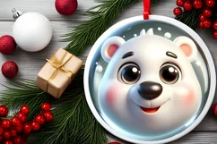 Shiny Christmas Polar Bear Round Ornament Sublimation PNG Product Image 2
