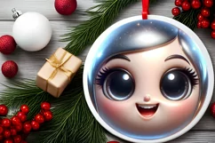 Shiny Christmas Fairy Round Ornament Sublimation PNG Product Image 2