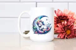 Colorful Baby Unicorn Napping on Moon, Transparent PNG Product Image 2