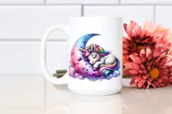Colorful Baby Unicorn Napping on Moon, Transparent PNG Product Image 2