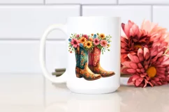 Colorful Watercolor Cowboy Boots Flower Pot Product Image 2