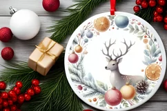 Reindeer Christmas Ornament Sublimation PNG Product Image 2