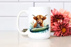 Colorful Baby Highland Cow with Submarine, Transparent PNG Product Image 2