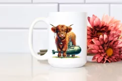 Colorful Baby Highland Cow with Submarine, Transparent PNG Product Image 2