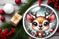 Shiny Christmas Deer Round Ornament Sublimation PNG Product Image 2