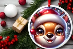 Shiny Christmas Deer Round Ornament Sublimation PNG Product Image 2