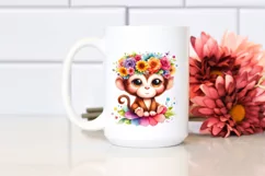 Cartoon Style Watercolor Monkey Flower Crown | Sublimation Product Image 2
