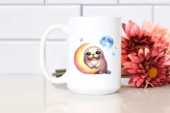 Colorful Baby Walrus on Moon | Sublimation | Clipart Product Image 2