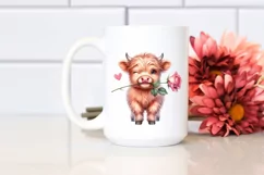 Cute Highland Cow Spring Love Flowers |T-shirt, Mug, Tumbler Product Image 2
