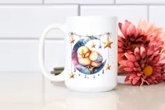 Baby Chicken Sleeping on Moon with Stars | Clipart Product Image 2