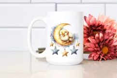 Baby Chicken Sleeping on Moon with Stars | Clipart Product Image 2