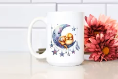 Baby Chicken Sleeping on Moon with Stars | Clipart Product Image 2
