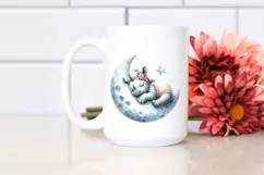 Baby Rhino Sleeping on Moon Decorated | Clipart Product Image 2