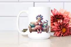 Old Lady Hair Curlers Couch Mug Sublimation Clipart Product Image 2