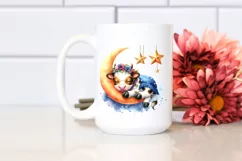 Baby Cow Sleeping on Moon with Stars | Clipart Product Image 2