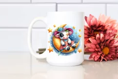 Baby Cow Sleeping on Moon with Stars | Clipart Product Image 2