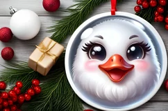 Shiny Christmas Swan Round Ornament Sublimation PNG Product Image 2