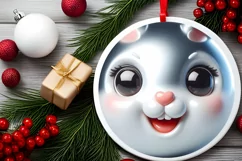 Shiny Christmas Bunny Round Ornament Sublimation PNG Product Image 2