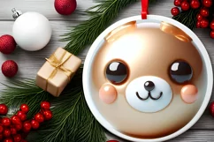 Shiny Christmas Bunny Round Ornament Sublimation PNG Product Image 2